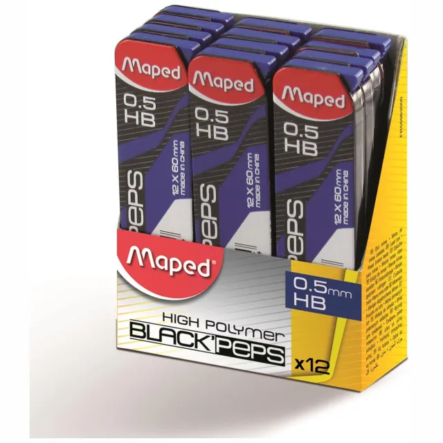Maped Black'peps potloodstiften, 0,5 mm, HB, doos van 12 stuks