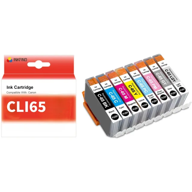 INKFIND CLI-65 Inktcartridge compatibel met Canon CLI-65 - 8-pack Zwart*1 en Kleur*7 8 Kleur Multi Pack
