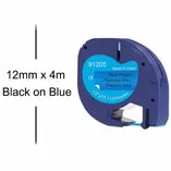 Dymo Huismerk DYMO LetraTag 91205/S0721650 Labeltape 12mm Zwart op Blauw