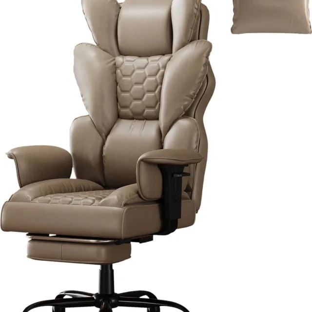 Froadp Kaki gamingstoel, directiestoel, bureaustoel, ergonomische hoge rugleuning, dubbellaagse bekleding, verstelbare rugleuning en voetsteun