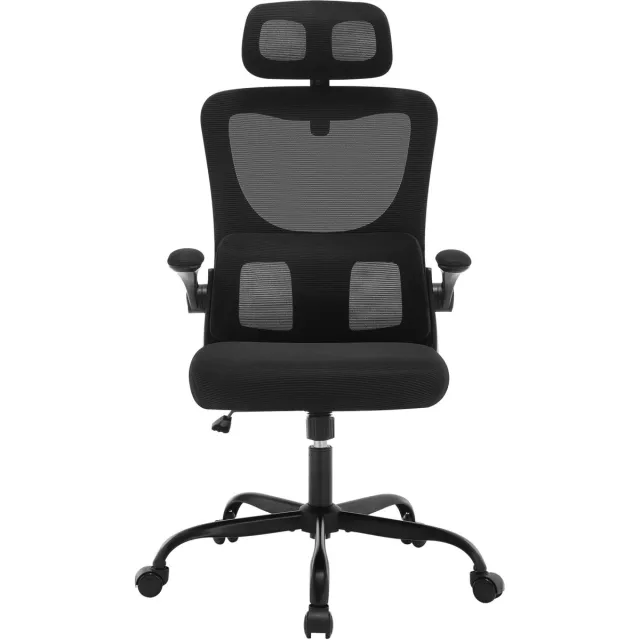 Woltu Ergonomische bureaustoel - Ergonomische gamestoel - bureaustoelen voor volwassenen - met 90 ° Opklapbare armleuning - gewatteerd zitkussen Zwart