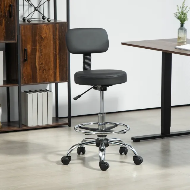 MEUNIQ ergonomische bureaustoel 52 x 52 x 78-92 cm met voetring, hoogteverstelbare draaistoel zonder armleuningen, kunstleer, met wielen, zwart