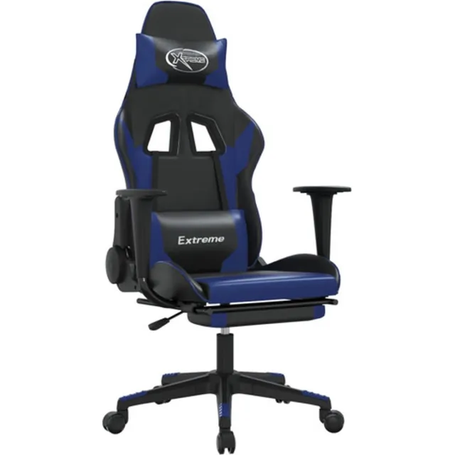 vidaXL Massage - gamestoel - met - voetensteun - kunstleer - zwart - en - blauw zwart en blauw