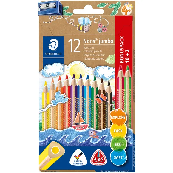 Staedtler Kleurpotloden Staedtler Noris jumbo set à 10+2 kleuren gratis
