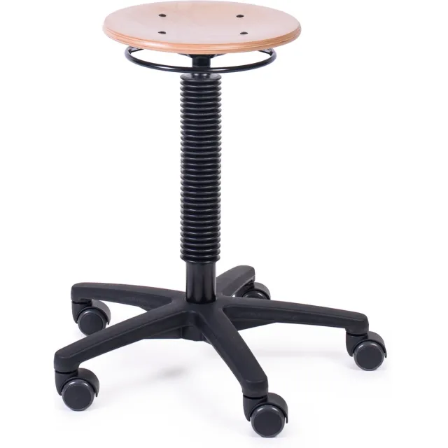 MTM werkkruk ODIN 200-N - houten zitting - ergonomisch - kunststof kruisvoet - op wielen - 46/66 cm