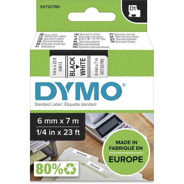 Dymo D1 tape 6 mm, zwart op wit