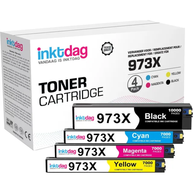 inktdag 973 inktcartridges Compatible with hp 973 inktcartridge for Pagewide Pro 477dw Cartridges for Pagewide Pro 477dw 452dw 477dn 452dn 577dw 577z 552dw Managed MFP P55250dw Printers (4 Pack) 1 x Zwart (10000 pages)