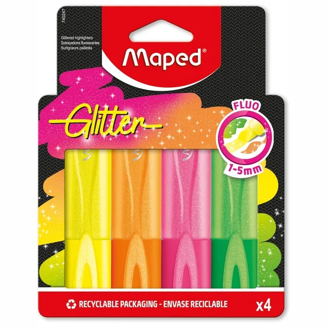 Maped Markeerstift Maped Glitter set à 4 fluoriserende kleuren