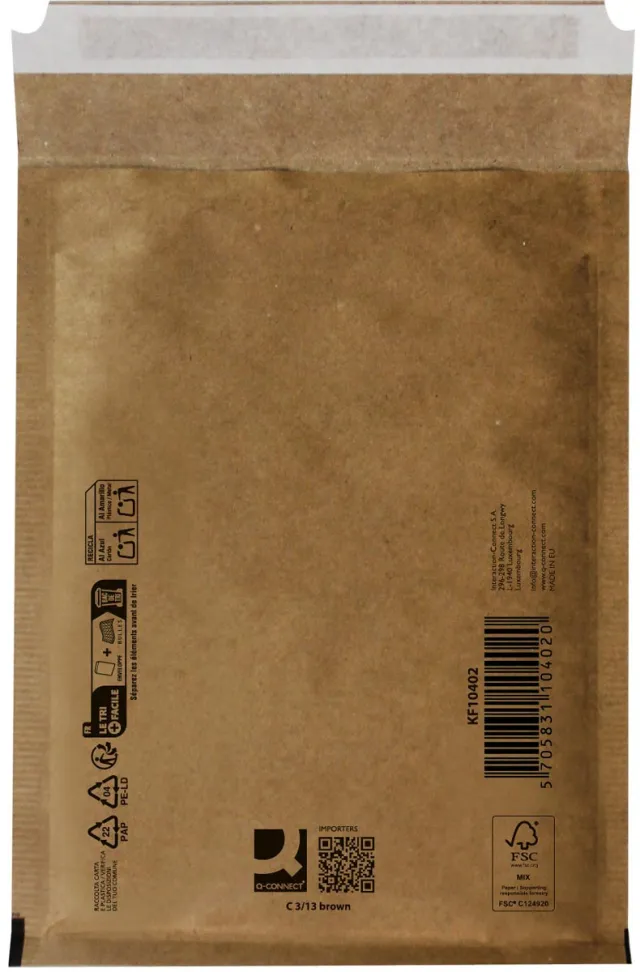 Q-CONNECT luchtkussenenveloppen, bruin, 3-C, 170 x 225 mm, doos van 100 stuks