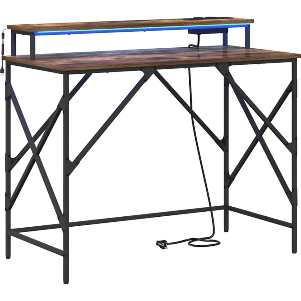 vidaXL Bureau Gerookt eiken 100 x 50 x 86,5 cm Bewerkt hout, foto 3