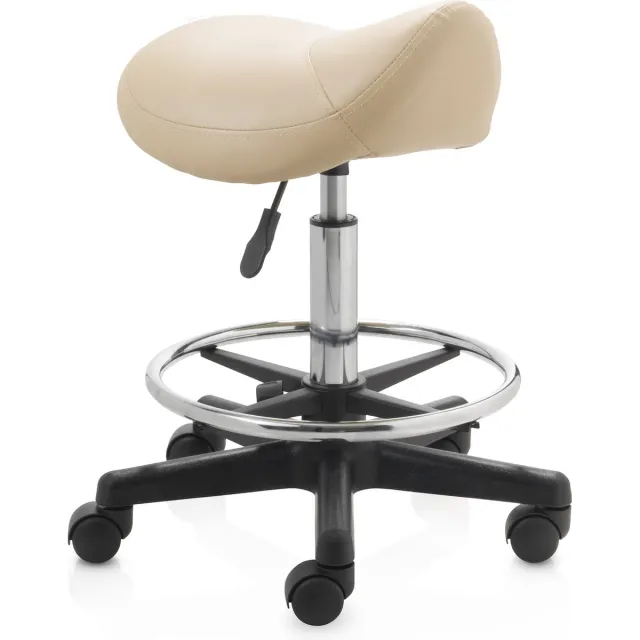 ZenGrowth ergonomische zadelkruk met middelhoge gasveer beige - Kapperskruk op zachte wielen – Met voetring – Zadelstoel - In hoogte verstelbaar