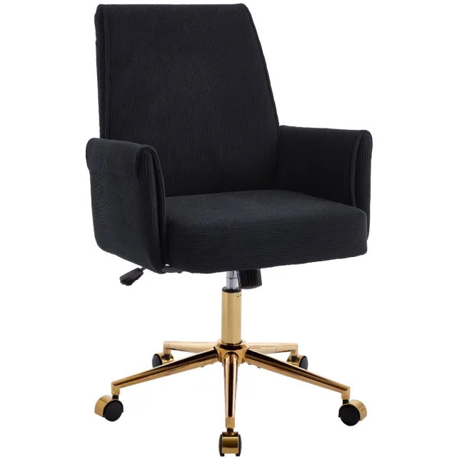 Ropilly Ergonomische bureaustoel - Voor comfortabel thuiswerken en studeren - In hoogte verstelbare draaistoel - Gestreepte stof en metalen basis - Goud Black