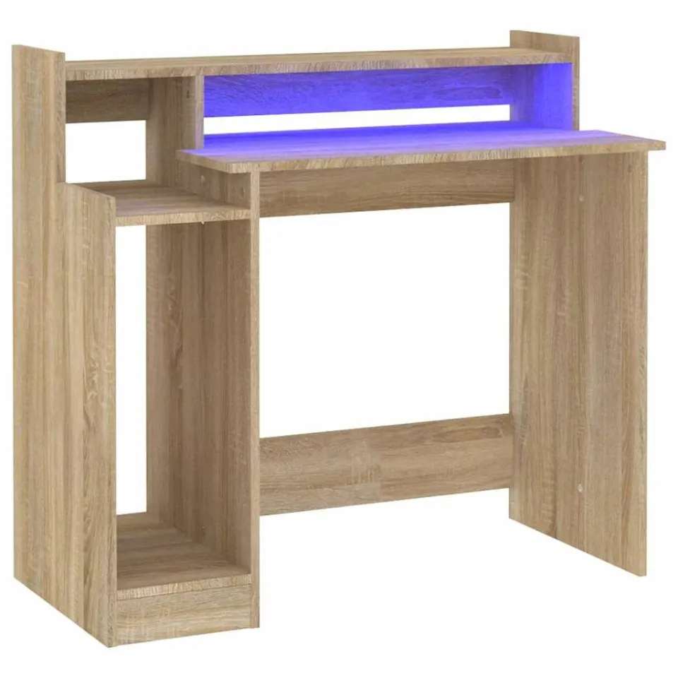 vidaXL Bureau met LED-verlichting 97x45x90 cm hout sonoma eikenkleurig Bruin