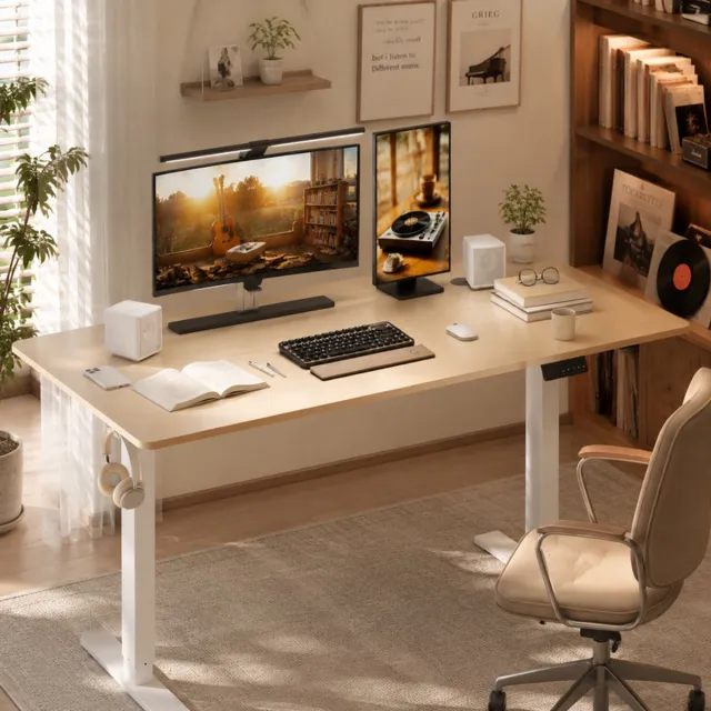 HOMAVO Elektrisch Verstelbaar Bureau 60×140cm- Zit-Sta Bureau met Geheugenfunctie - Anti-Botsingssysteem - Stil Elektrisch Liftsysteem - Hoogte 70-117 cm - Draagvermogen 70 kg houtkleur