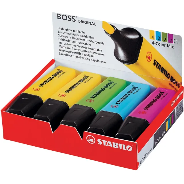 Stabilo BOSS ORIGINAL markeerstift, doos van 10 stuks in geassorteerde kleuren blauw