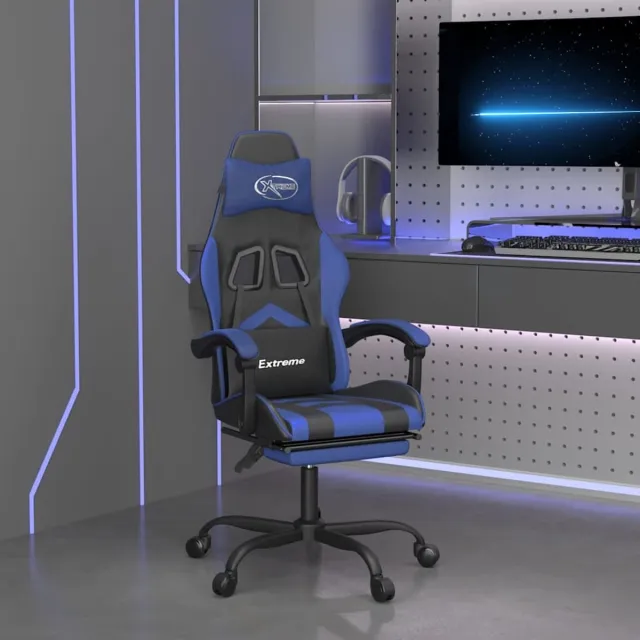 vidaXL Gamestoel - met - voetensteun - kunstleer - zwart - en - blauw zwart en blauw
