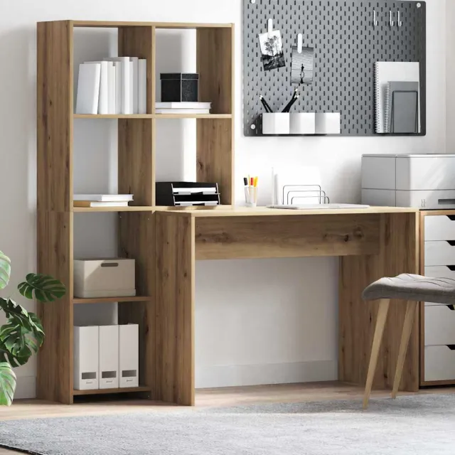 vidaXL Bureau Artisan Eiken 138,5 x 55 x 143 cm Bewerkt hout, foto 2