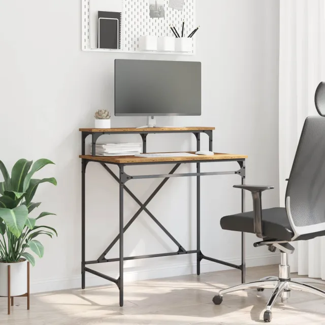 vidaXL Bureau Oud Hout 80 x 50 x 90 cm Bewerkt hout bruin, foto 2