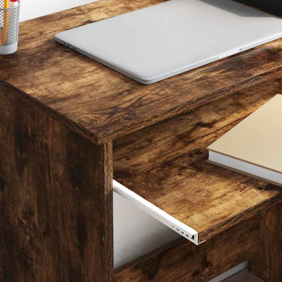 vidaXL Bureau Gerookt eiken 106 x 41 x 88,5 cm Bewerkt hout, foto 4