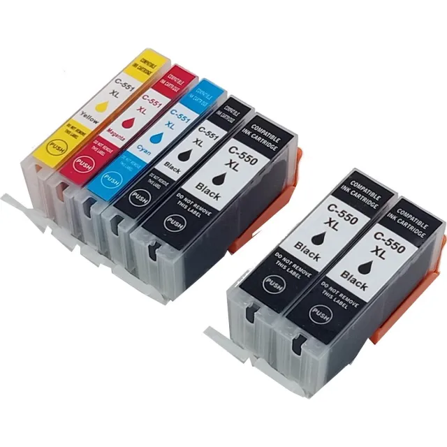 KATRIZ Inkt PGI-550XL / CLI-551XL – 7-Pack Huismerk | Geschikt voor Canon Pixma IP 7250/8750/ Pixma IX 6800/6850 /Pixma MG 5450 /5500/5550/ 5600 /5650 /5655/ 6300/6350 /6450/ 6600 /6650/7150/7550 / Pixma MX 725 / 925 Zwart, Cyaan, Magenta, Geel