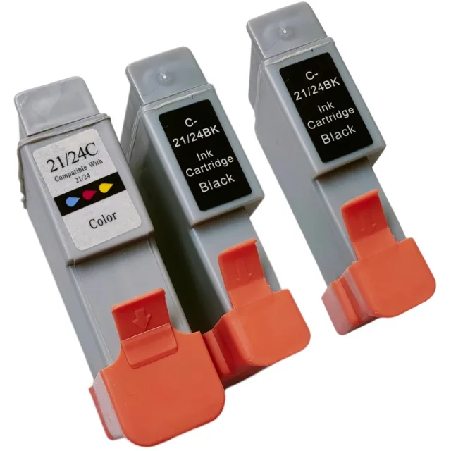 KATRIZ Inkt BCI-21/BCI-24 Zwart & Kleur – Huismerk – Set van 3 Cartridges |Geschikt voor Canon Color Stylewriter 2400 / 2500 /Canon BJ S 100 / 1500/ 2000/ 2100/ 2115/ 2120/ 400/ 4000/ 410/ 4100/ 4200/ 4300/ 4400/ 4400 Photo/4500/ 455/ 4550/ 4650/ 50