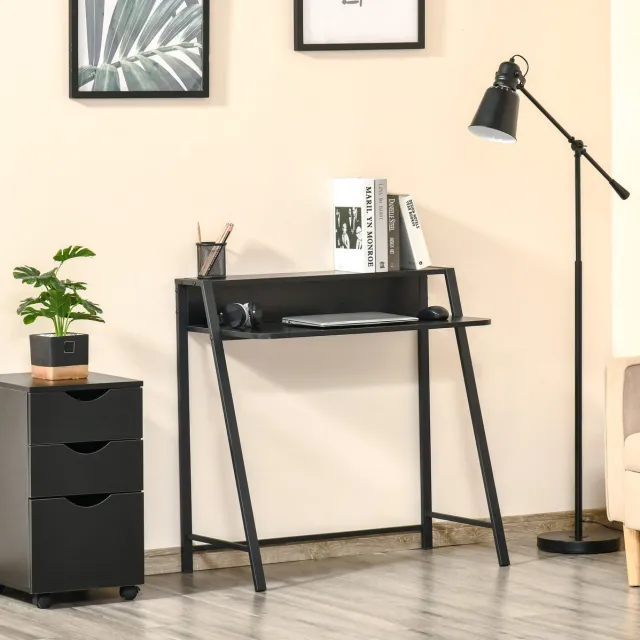 COVREO Bureau 84x45x85 cm zwart, MDF met metalen frame en opbergrek