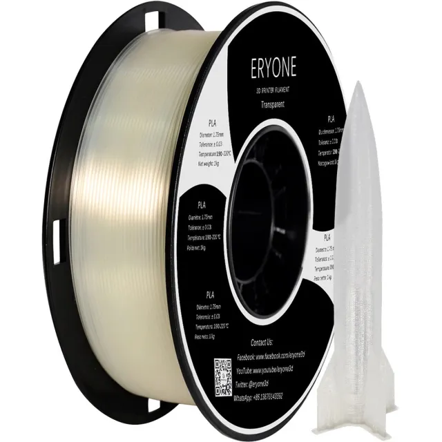 Eryone Transparant - PLA Filament - 1.75mm 1Kg - Voor 3D Printer en 3D Pen