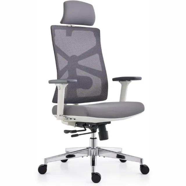 HOLLUDLE Ergonomische Bureaustoel met Adaptieve Rugleuning, Hoge Bureaustoel met 4D Armleuningen, Verstelbare Zitdiepte, Lendensteun en 2D Hoofdsteun, Draaibare Bureaustoel, Wit