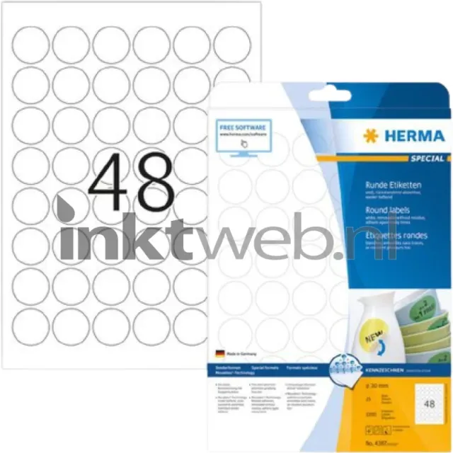 Herma 4387 Verwijderbare papieretiket rond 30mm wit wit (Origineel)