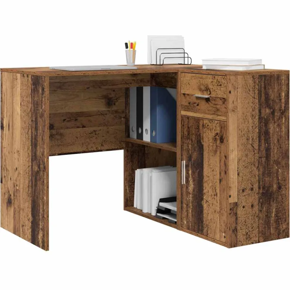vidaXL Hoekbureau met lade met plank Oudhout 102 x 88 x 75 cm Bruin