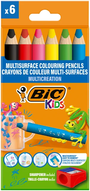 Bickids Kleurpotloden BicKids Multi Surface inclusief puntenslijper assorti pak à 6 stuk