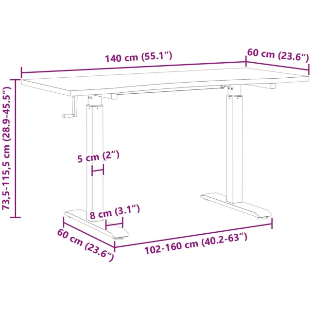 vidaXL Bureau - Zwart - en - natuurlijk - 140 - x - 60 - cm - Massief - Eikenhout Zwart en natuurlijk