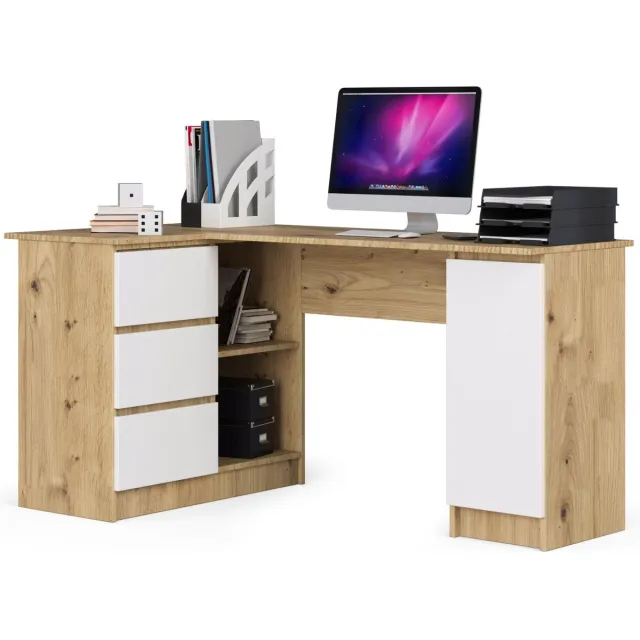 Akord Hoekbureau Links B20 / Computerbureau / Computer Tafel / Bureautafel Links / Artisan Eik - Wit / 155 x 77 x 85 cm