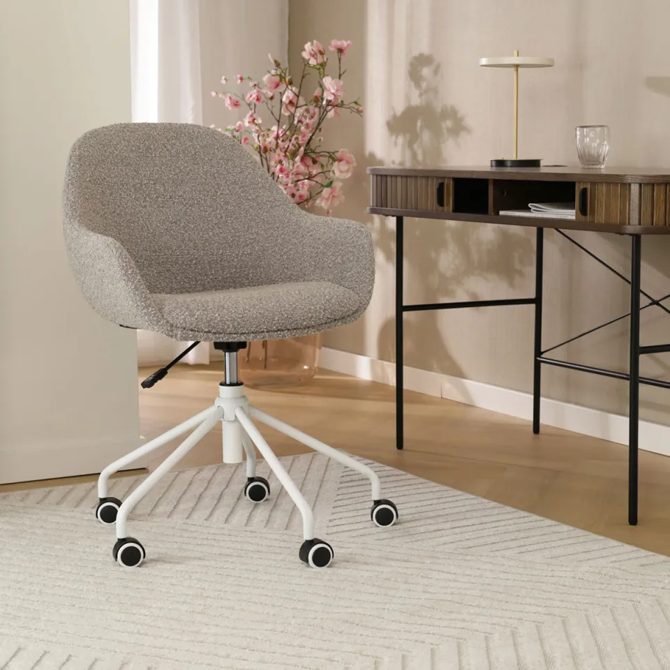 Nolon Nout-Mae bureaustoel bouclé taupe - wit onderstel, foto 2