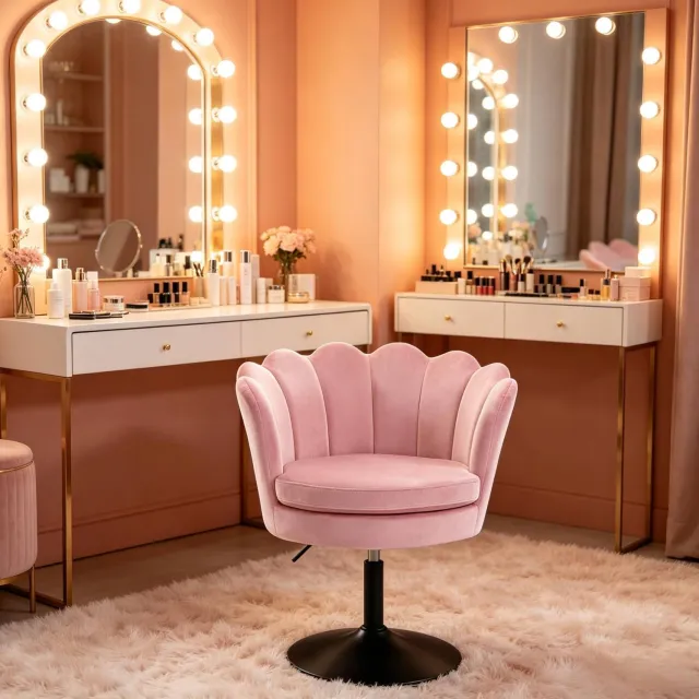CHICFURN Bureaukruk - Draaibaar en in hoogte verstelbaar - Fluweel - Roze