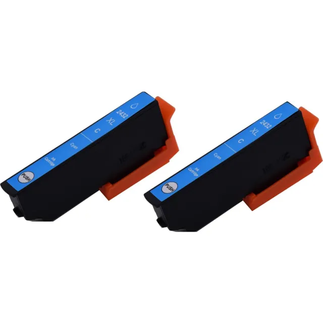 KATRIZ huismerk inkt voor Epson T24XL, 2432XL Cyaan (C13T24324010) Geschikt voor Epson Expression Photo XP-55 / XP-65 / XP-750 / XP-760 / XP-850 / XP-860 / XP-950 / XP-960 / XP-970|13ml | ( 2stuks) - Met chip
