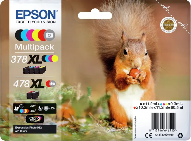 Epson Squirrel 378XL/478XL Eekhoorn Claria Photo HD multipack zeskleureninkt Zwart;Cyaan;Magenta;Geel;Rood;Grijs