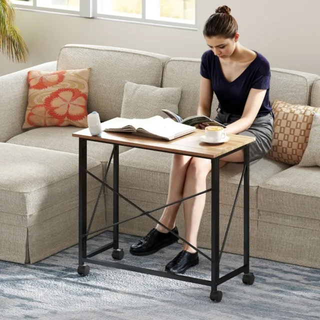 COVREO Bureau 80x40x75 cm eikenkleur, MDF met metalen frame en wielen