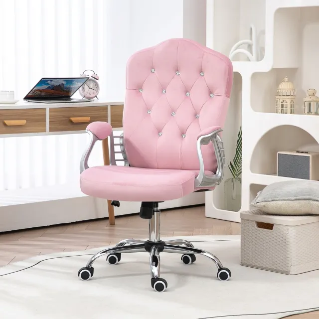 DESMIU Bureaustoel 61 x 61 x 104-114 cm - Ergonomisch Met Wippfunctie En Hoogteverstelling - Voor Thuiswerkplek En Kantoor - Polyester - Roze