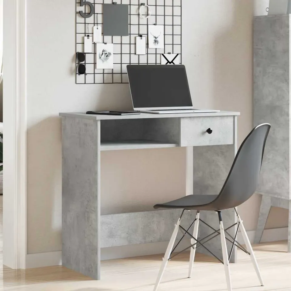 vidaXL Bureau 80x40x75 cm bewerkt hout betongrijs grijs, foto 3