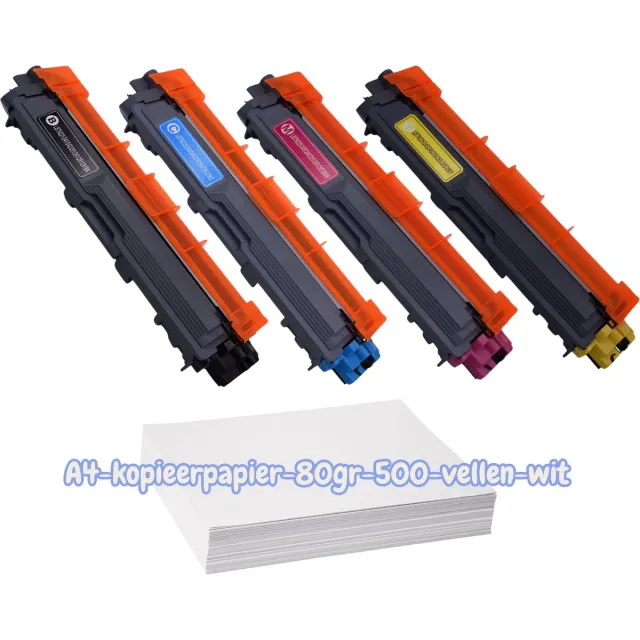KATRIZ Huismerk Toner TN241/TN242BK + TN245/TN246C + TN245/TN246M + TN245/TN246Y (4 stuks) + Kopieerpapier A4 80gr 500 vellen – Geschikt voor Brother DCP9015CDW, DCP9020CDW, HL3140CW, HL3150CDW, HL3170CDW, MFC9140CDN, MFC9330CDW, MFC9340CDW Zwart, Cyaan , Magenta, Geel