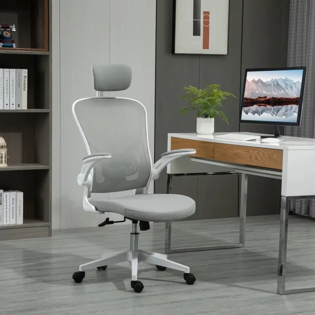 HAUSS SPOLE Bureaustoel 65 X 64 X 114 122 Cm - Ergonomisch Met Hoofdsteun En Wipfunctie - Thuis En Kantoor - Kunststof - Grijs