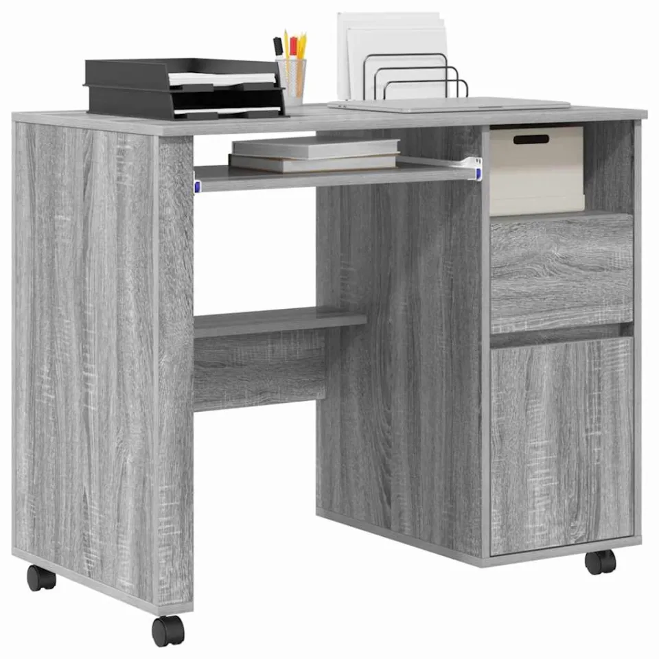 vidaXL Bureau met Wielen Grijs Sonoma 91 x 50 x 77 cm Bewerkt hout, foto 2