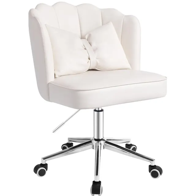 Imperatoris Bureaustoel zonder Armleuningen – Draaistoel met Wielen – Linnen Bureaustoel met Lendensteun – Make-up Stoel / Fauteuil voor Slaap- en Studeerkamer White R