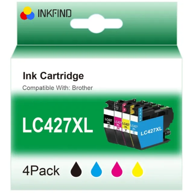 INKFIND LC427XL Inktcartridges Geschikt voor BrotherLC427XL BrotherLC427 Brother LC427 BrotherLC-427XL Brother LC-427XL Multipack 4 stuks (1 x zwart, 1 x cyaan, 1 x magenta, 1 x geel) voor Brother HL-J6010DW;MFC-J5955DW/J6955DW/J6957DW/J6959DW Zwart x 1, Cyaan x 1, Magenta x 1, Geel x 1