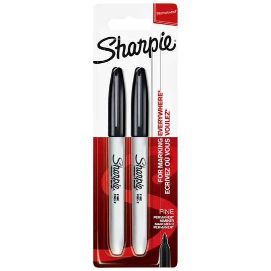 Sharpie Viltstift Sharpie rond fijn zwart blister à 2 stuks