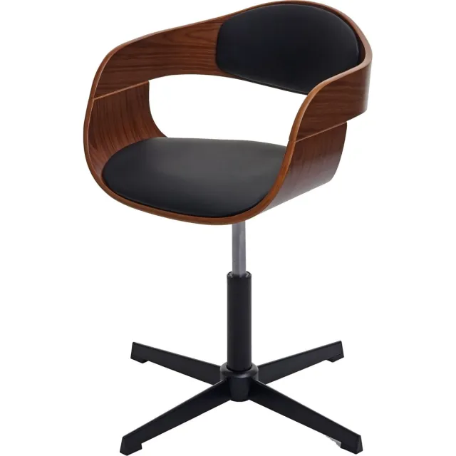 MCW Bureaustoel MCW-H46, bureaustoel, in hoogte verstelbaar draaimechanisme gebogen hout MVG ~ walnoot look, kunstleer zwart