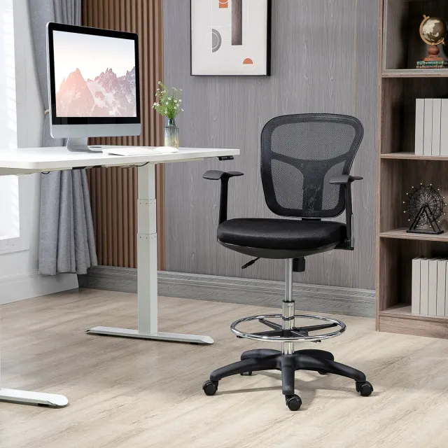 MODENUIT Bureaustoel 59 x 59 x 95-115 cm - Verstelbare Zithoogte Met Voetring - Voor Kantoor - Mesh Zwart