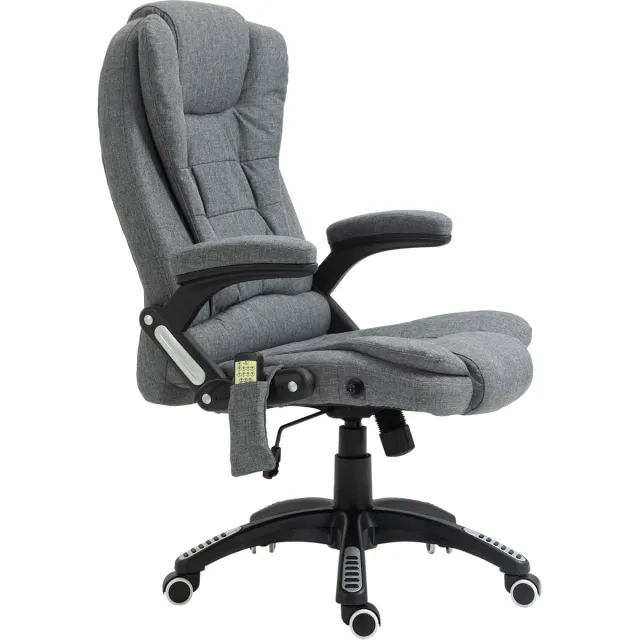 Rolipo Ergonomische Bureaustoel met Verwarming – Lig- en Schommelfunctie – In Hoogte Verstelbaar – 360° Draaibaar – Met Zijvak Grijs