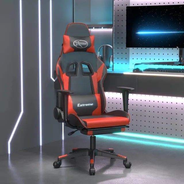 vidaXL Gamestoel - met - voetensteun - kunstleer - zwart - en - rood zwart en rood